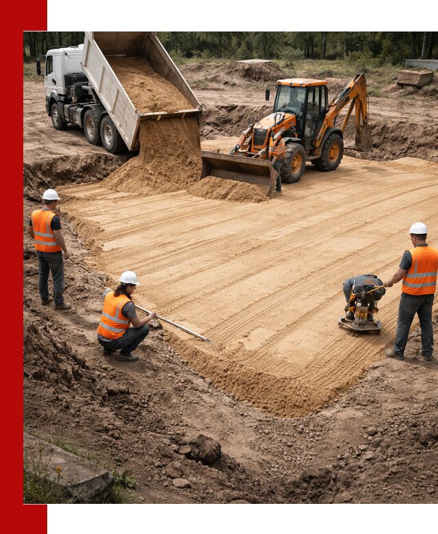 Устройство песчаной подушки для фундаментов и дорог в Энгельс